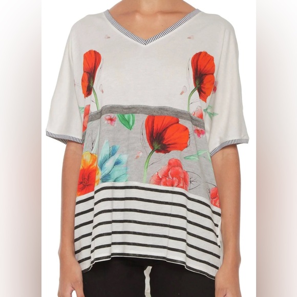 Desigual Women’s Floral Knit Short Sleeve T Shirt - Size M - Picture 2 of 11